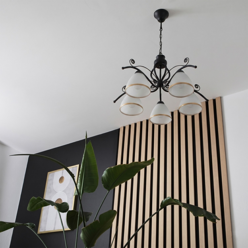Hanglamp aan ketting RETRO 5xE27/60W/230V zwart/wit
