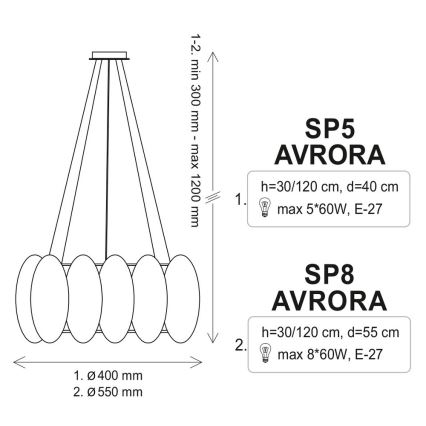 Hanglamp aan koord AURORA 8xE27/60W/230V