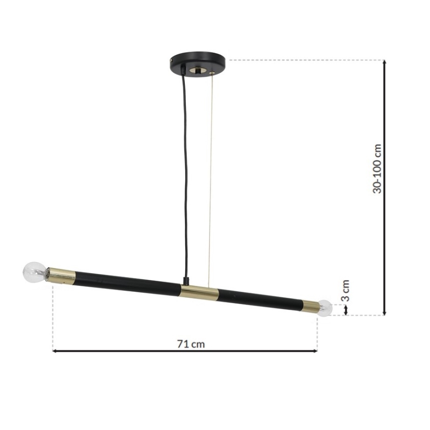 Hanglamp aan koord BASTONE 2xE14/40W/230V zwart/gouden