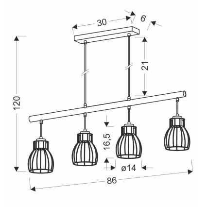 Hanglamp aan koord BERNITA 4xE27/60W/230V