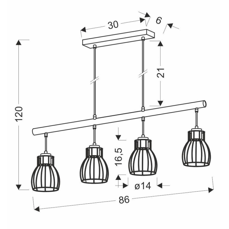 Hanglamp aan koord BERNITA 4xE27/60W/230V