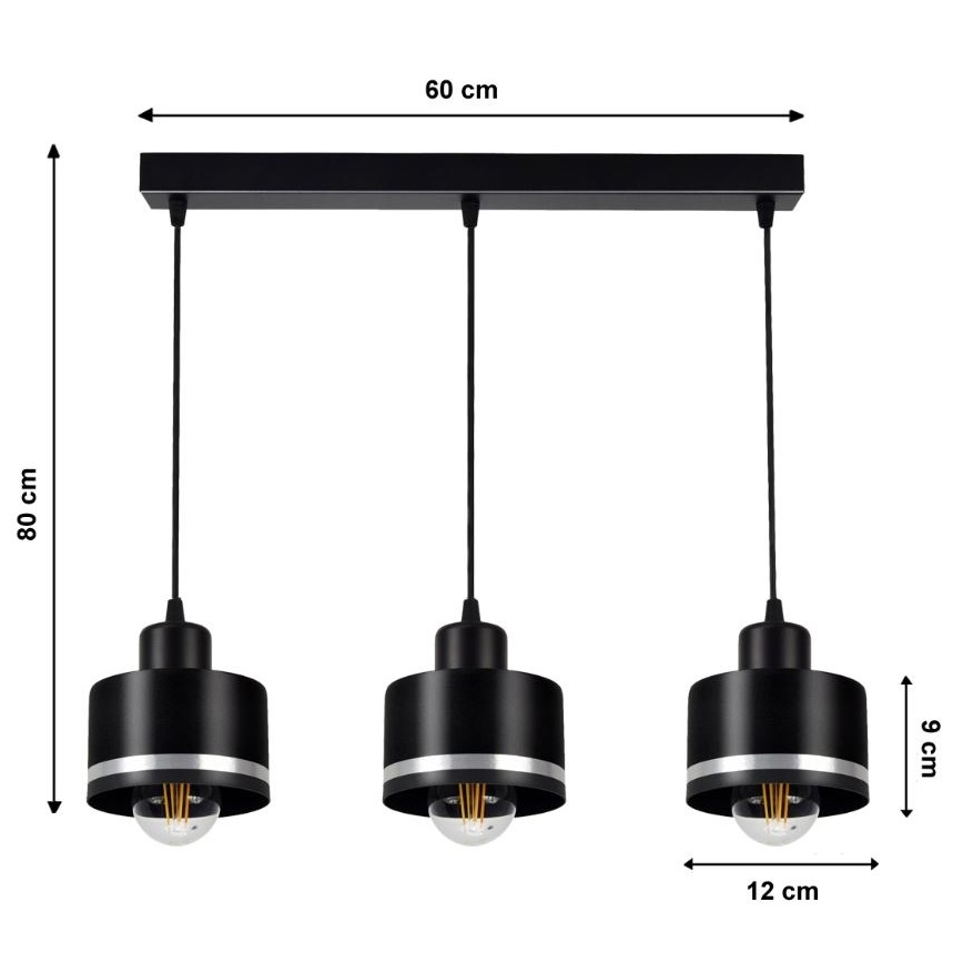 Hanglamp aan koord BODO SILVER 3xE27/60W/230V