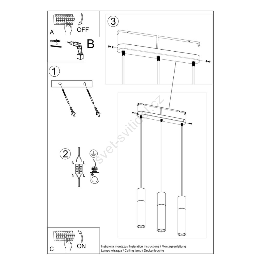 Hanglamp aan koord BORGIO 3xGU10/40W/230V