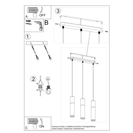 Hanglamp aan koord BORGIO 3xGU10/40W/230V