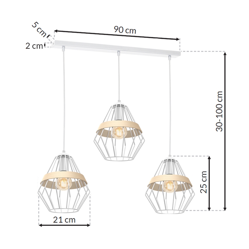 Hanglamp aan koord CLIF 3x E27 / 60W / 230V