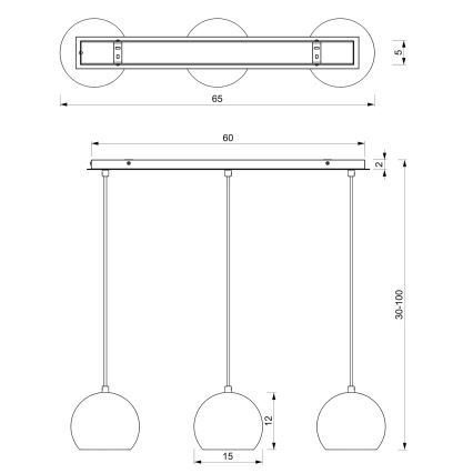 Hanglamp aan koord COOL 3xE27/60W