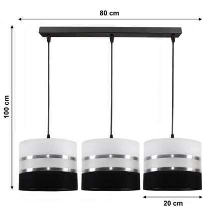 Hanglamp aan koord CORAL 3xE27/60W/230V zwart-wit