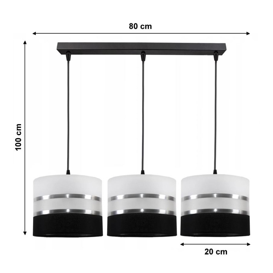 Hanglamp aan koord CORAL 3xE27/60W/230V zwart-wit