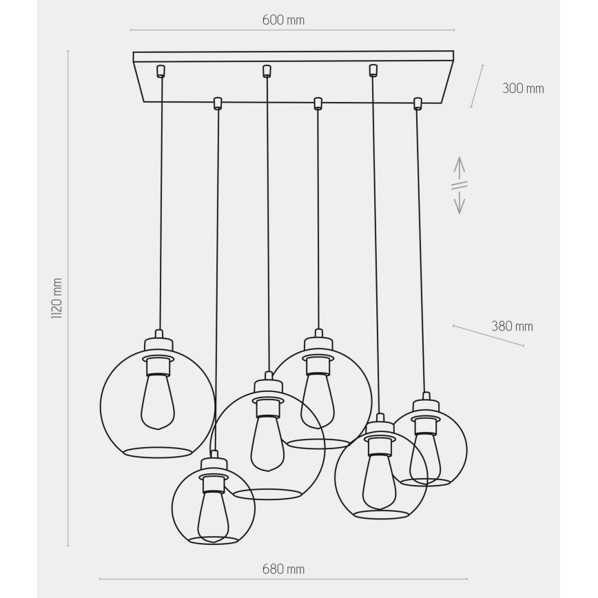 Hanglamp aan koord CUBUS 6xE27/60W/230V zwart