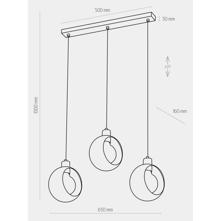 Hanglamp aan koord CYKLOP 3xE27/60W/230V wit