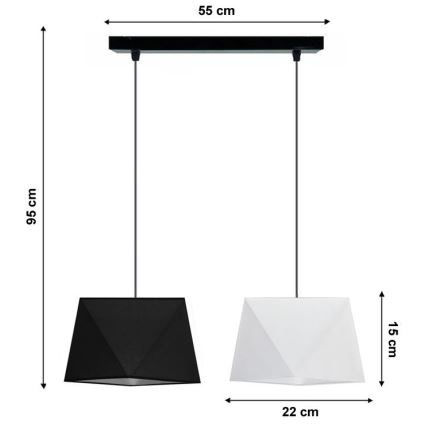 Hanglamp aan koord DIAMENT 2xE27/60W/230V zwart-wit