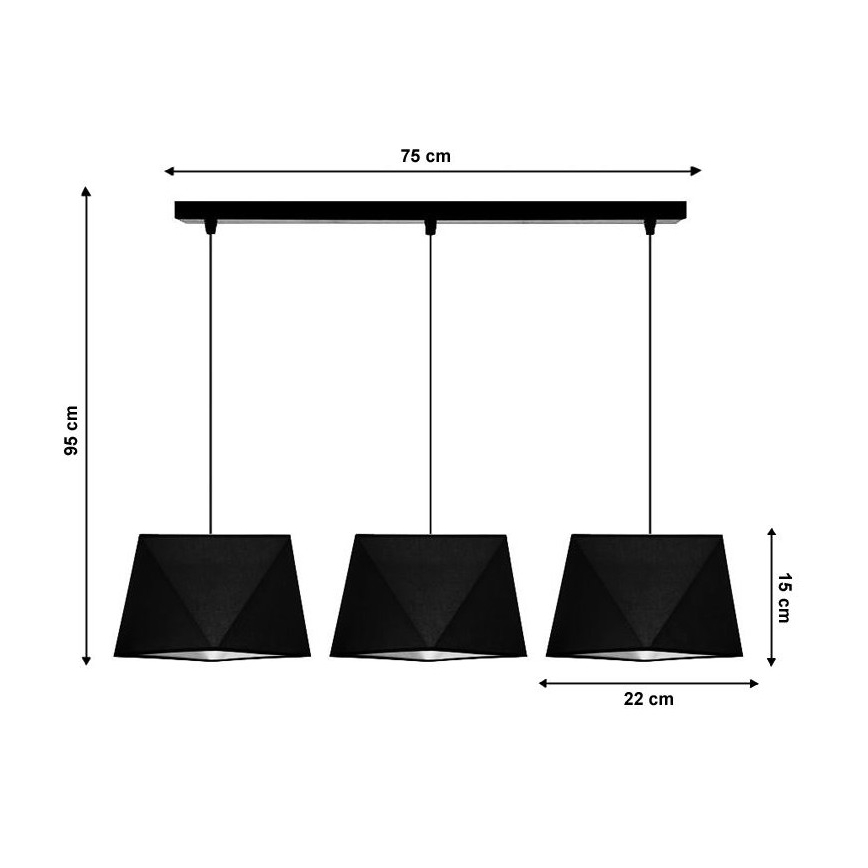 Hanglamp aan koord DIAMENT 3xE27/60W/230V zwart