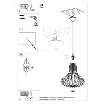 Hanglamp aan koord ELZA 1xE27/60W/230V