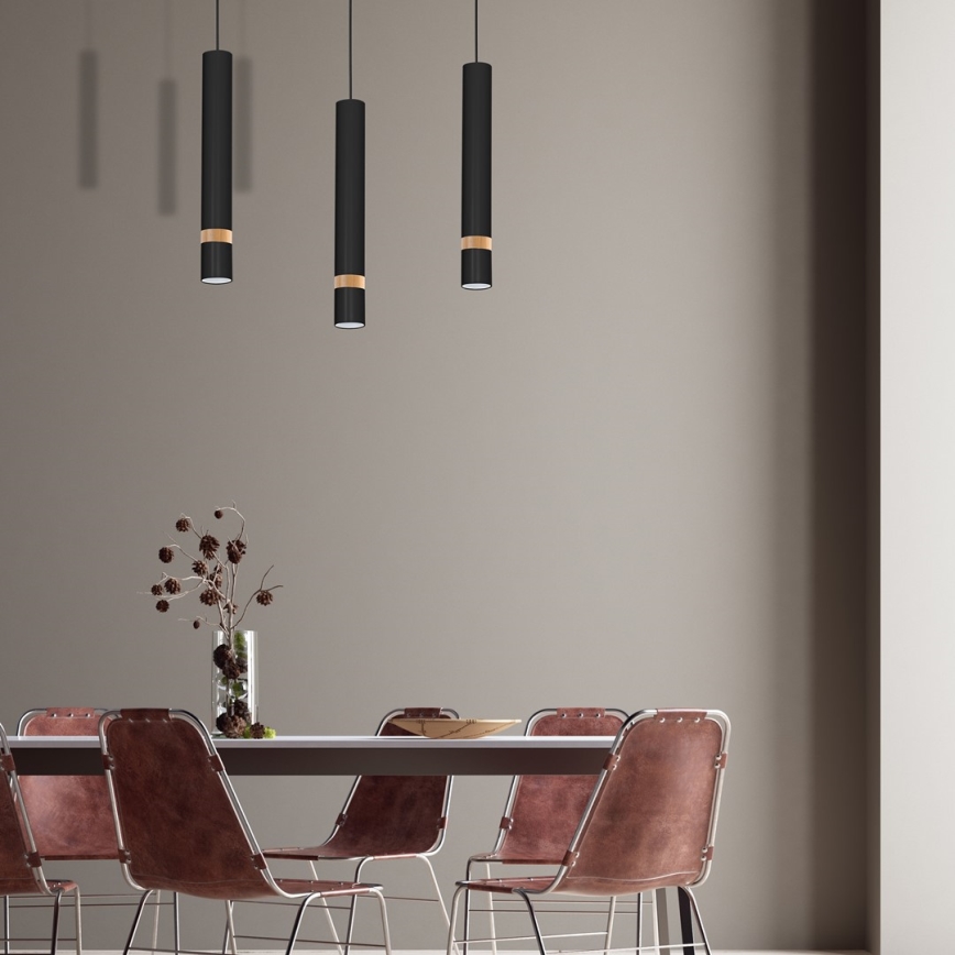 Hanglamp aan koord JOKER BLACK WOOD 3xGU10/8W/230V