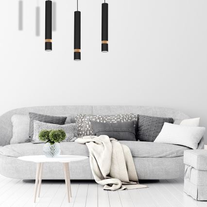 Hanglamp aan koord JOKER BLACK WOOD 3xGU10/8W/230V