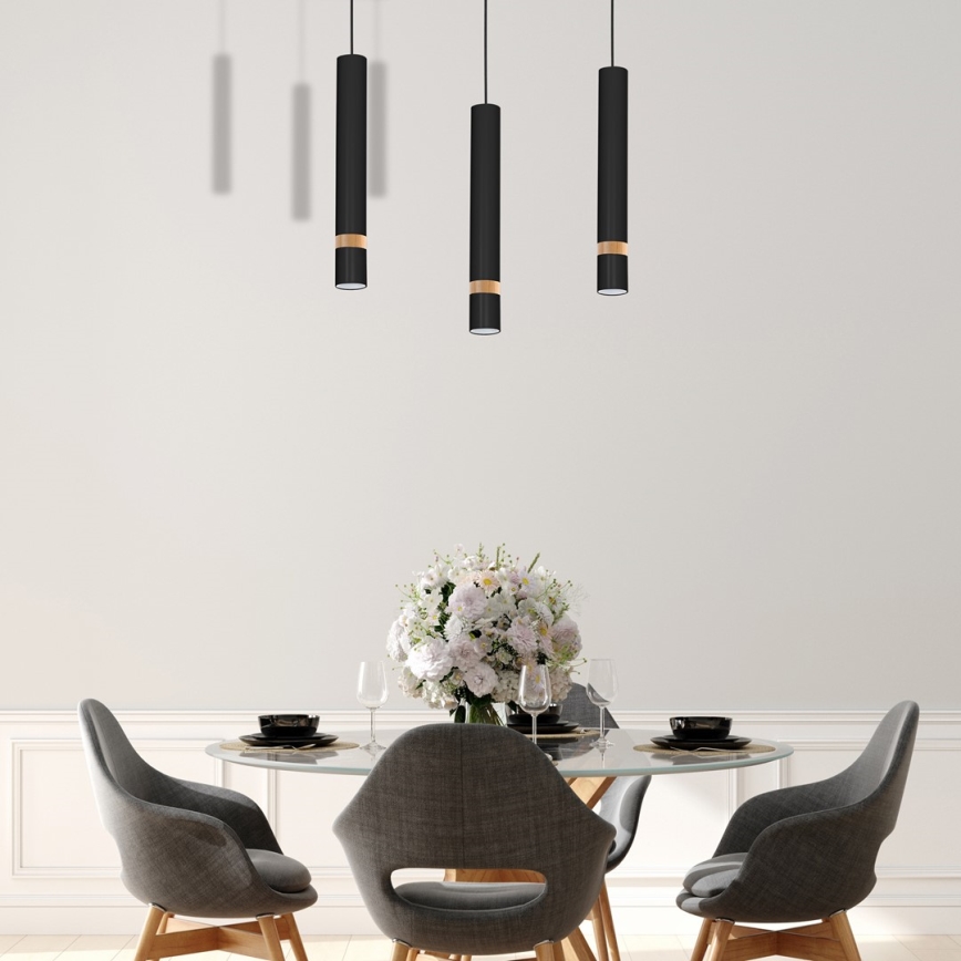 Hanglamp aan koord JOKER BLACK WOOD 3xGU10/8W/230V