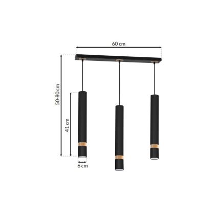 Hanglamp aan koord JOKER BLACK WOOD 3xGU10/8W/230V