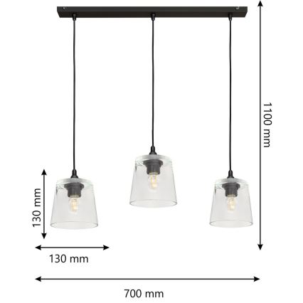 Hanglamp aan koord LUCEA 3x E27 / 15W / 230V