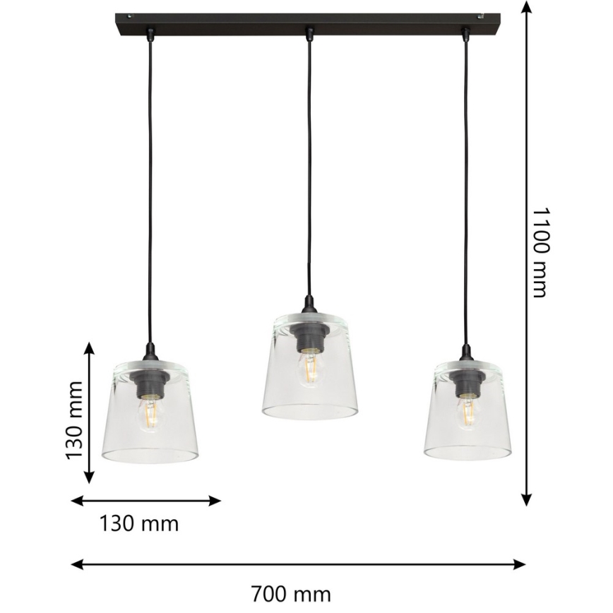 Hanglamp aan koord LUCEA 3x E27 / 15W / 230V