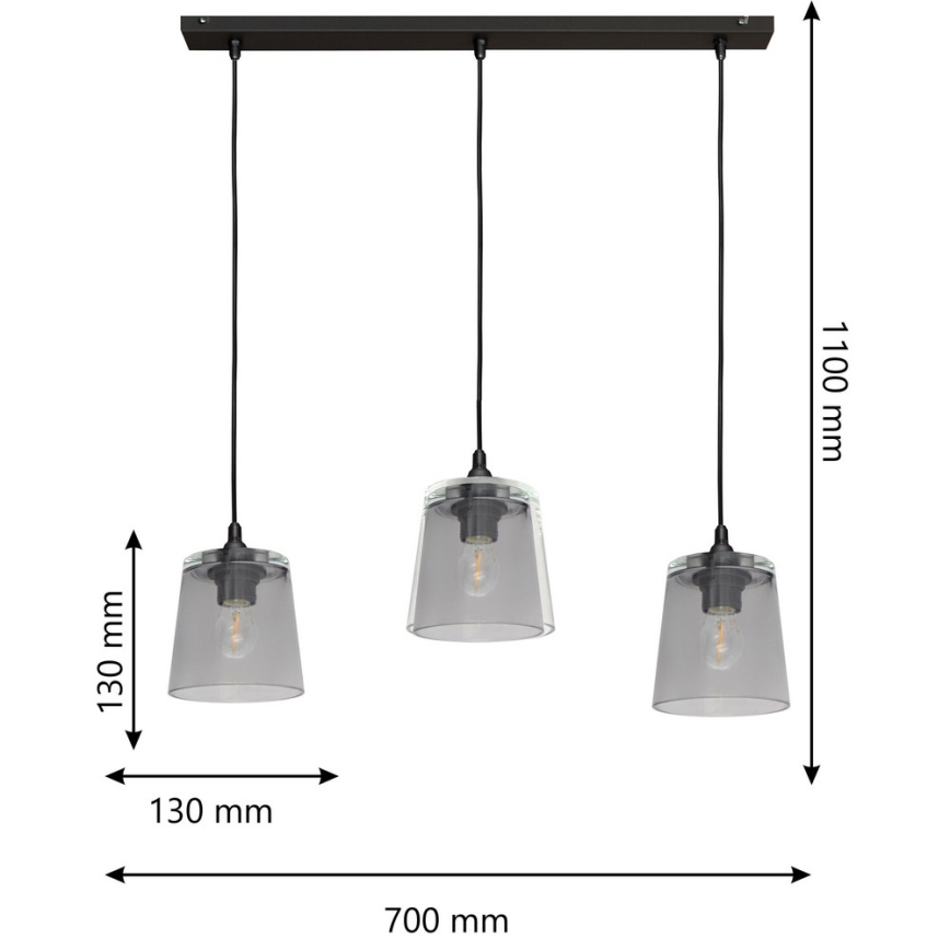 Hanglamp aan koord LUCEA 3x E27 / 15W / 230V