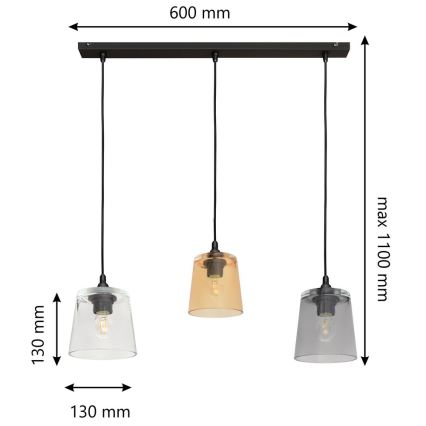 Hanglamp aan koord LUCEA 3x E27 / 15W / 230V
