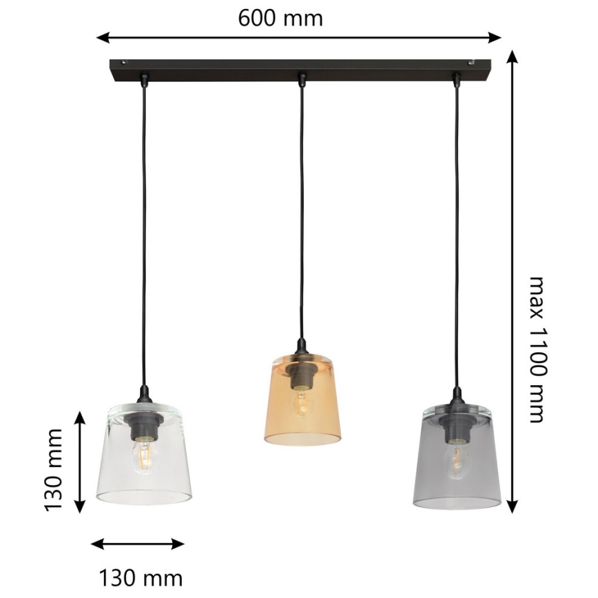 Hanglamp aan koord LUCEA 3x E27 / 15W / 230V