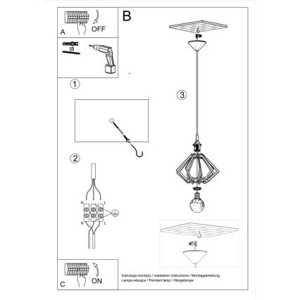 Hanglamp aan koord POMPELMO 1xE27/60W/230V