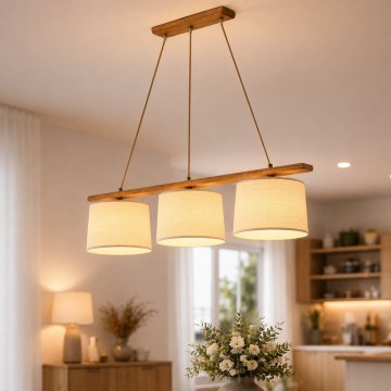 Hanglamp aan snoer AIDA 3xE27/15W/230V, diameter 25 cm, eiken/raffia