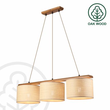 Hanglamp aan snoer AIDA 3xE27/15W/230V, diameter 25 cm, eiken/raffia