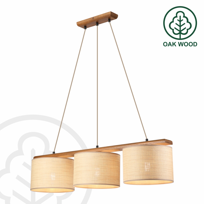 Hanglamp aan snoer AIDA 3xE27/15W/230V, diameter 25 cm, eiken/raffia