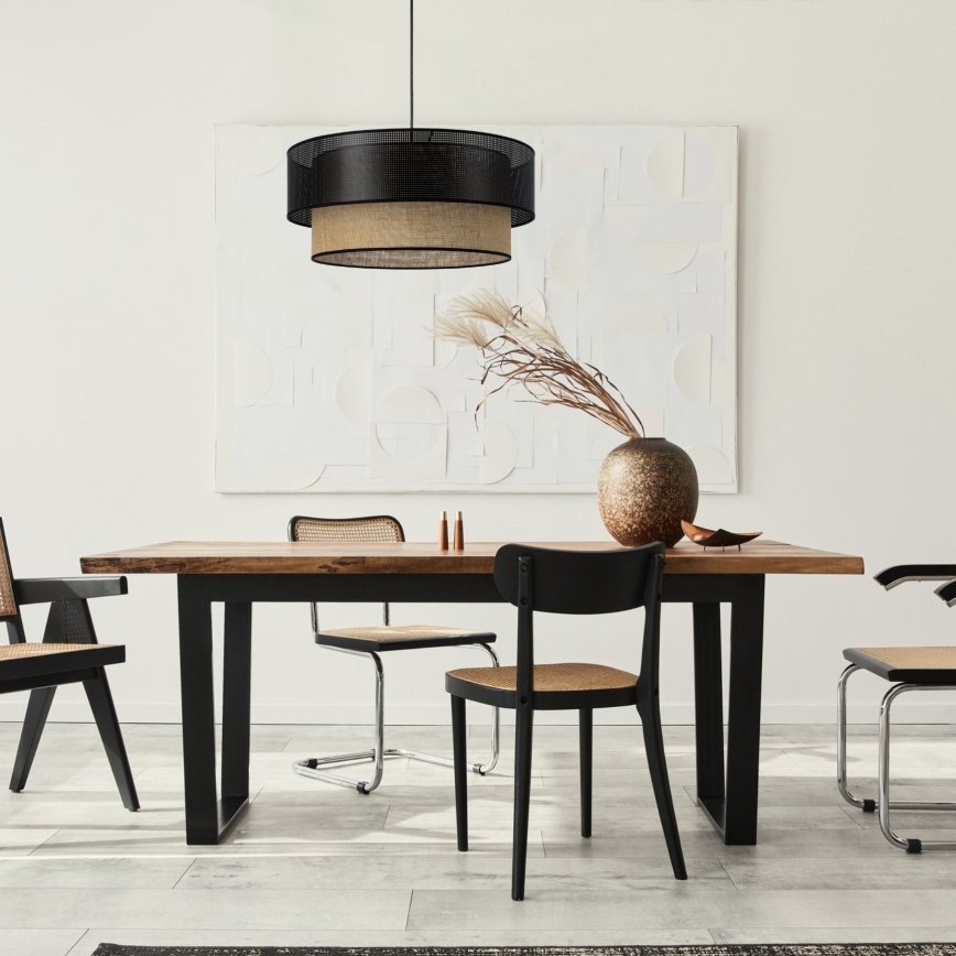 Hanglamp aan snoer BORHO 1xE27/60W/230V Ø 40 cm zwart/jute