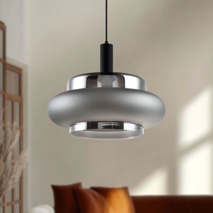 Hanglamp aan snoer BRIZI 1xE27/40W/230V grijs/gerookt glas