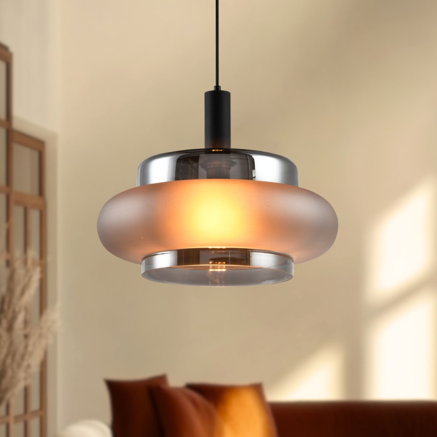 Hanglamp aan snoer BRIZI 1xE27/40W/230V grijs/gerookt glas