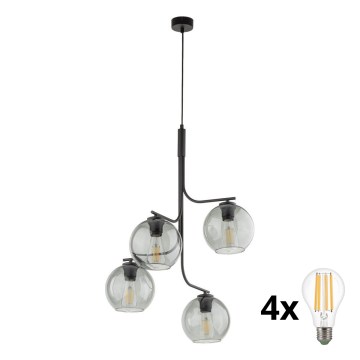 Hanglamp aan snoer CESAR 4xE27/15W/230V zwart/rookgrijs