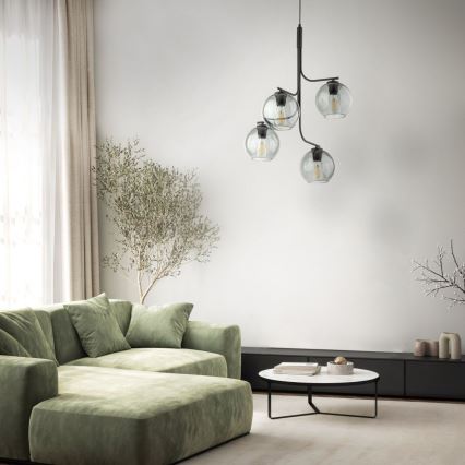 Hanglamp aan snoer CESAR 4xE27/15W/230V zwart/rookgrijs