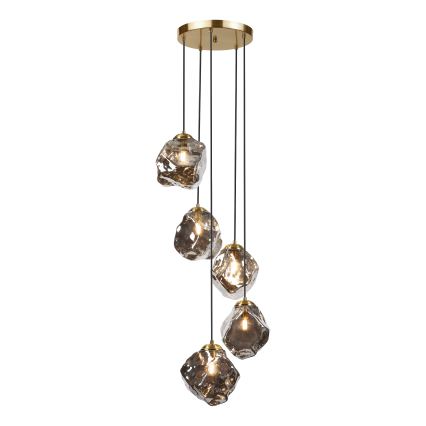 Hanglamp aan snoer CRISTAL 5xE14/15W/230V messing/rookzwart