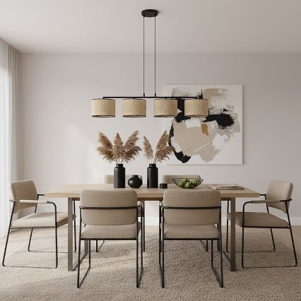 Hanglamp aan snoer ECO 4xE27/15W/230V beige/rotan