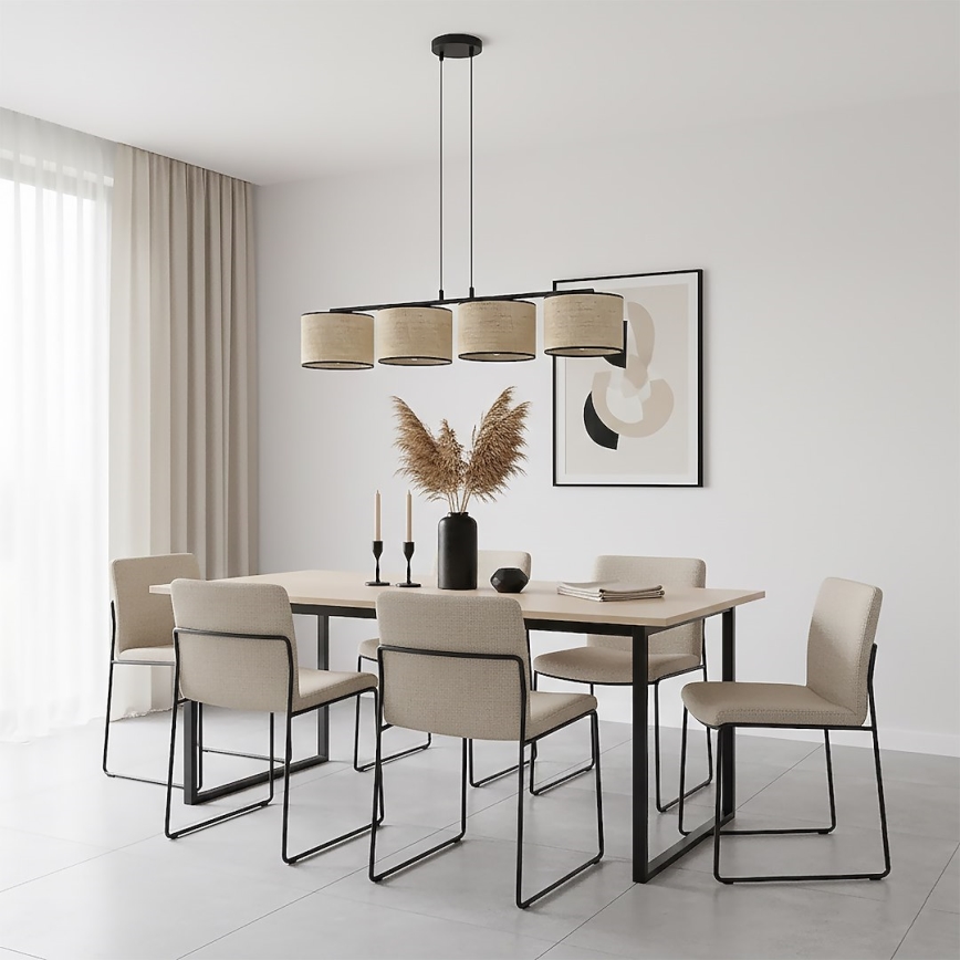 Hanglamp aan snoer ECO 4xE27/15W/230V beige/rotan