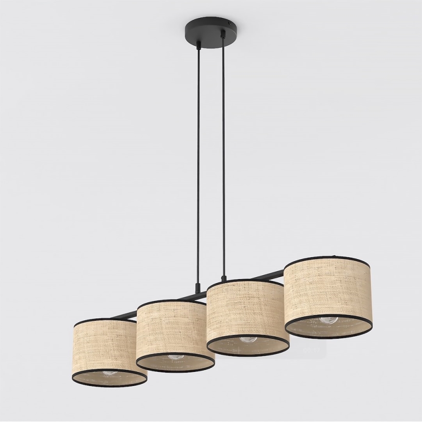 Hanglamp aan snoer ECO 4xE27/15W/230V beige/rotan