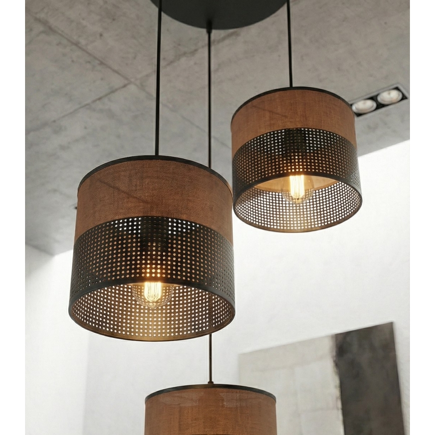 Hanglamp aan snoer KARBON 3xE27/15W/230V zwart/bruin
