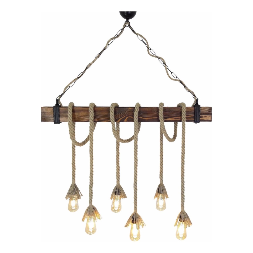 Hanglamp aan snoer KUTUK 6xE27/40W/230V dennenhout
