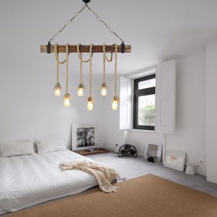 Hanglamp aan snoer KUTUK 6xE27/40W/230V dennenhout