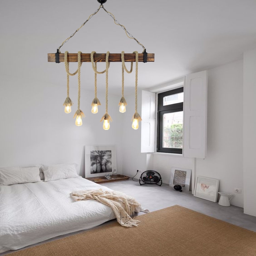 Hanglamp aan snoer KUTUK 6xE27/40W/230V dennenhout