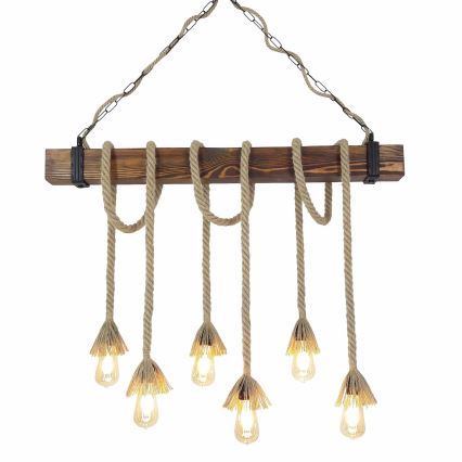 Hanglamp aan snoer KUTUK 6xE27/40W/230V dennenhout