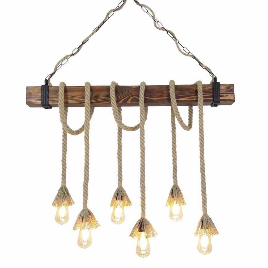 Hanglamp aan snoer KUTUK 6xE27/40W/230V dennenhout