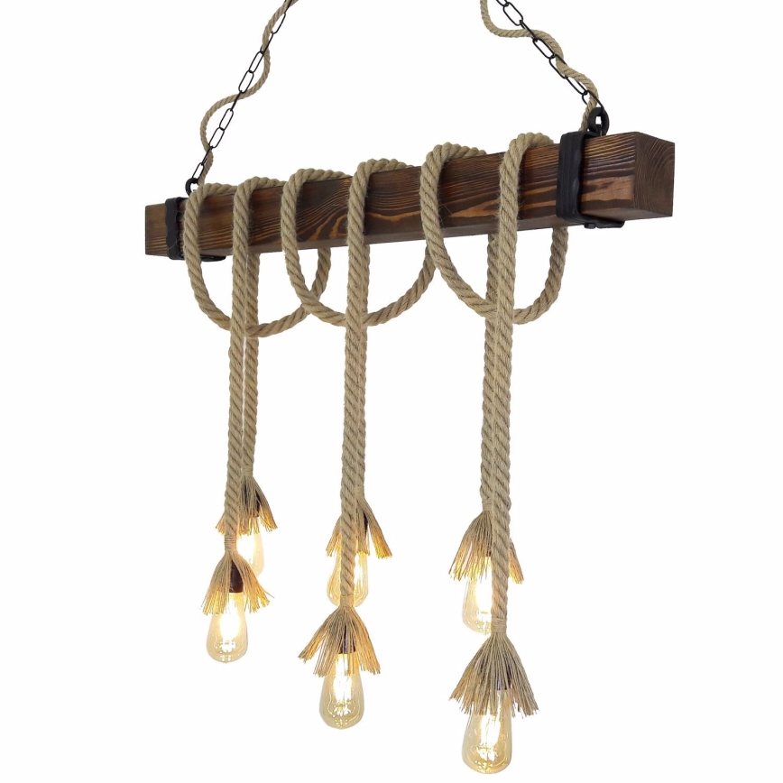 Hanglamp aan snoer KUTUK 6xE27/40W/230V dennenhout