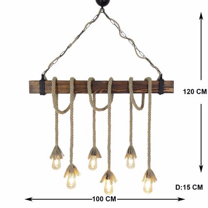 Hanglamp aan snoer KUTUK 6xE27/40W/230V dennenhout