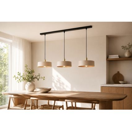Hanglamp aan snoer LATTE 3xE27/60W/230V beige/zwart/goud