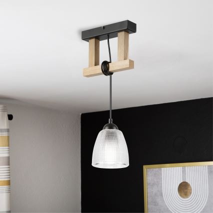 Hanglamp aan snoer LEANDRA 1xE27/15W/230V eiken/zwart