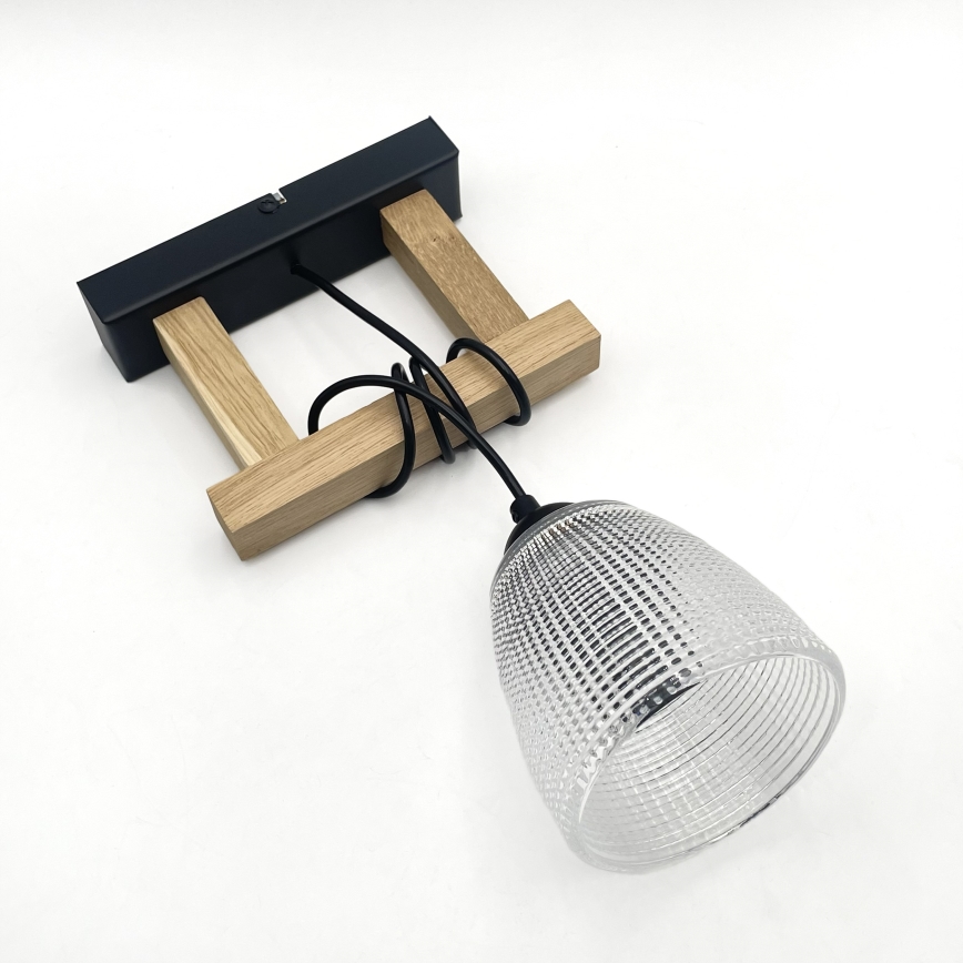 Hanglamp aan snoer LEANDRA 1xE27/15W/230V eiken/zwart